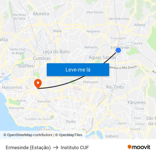 Ermesinde (Estação) to Instituto CUF map
