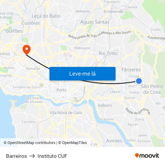 Barreiros to Instituto CUF map