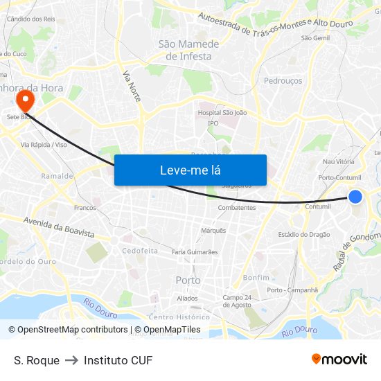 S. Roque to Instituto CUF map