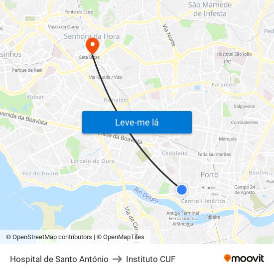 Hospital de Santo António to Instituto CUF map