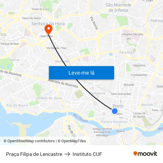 Praça Filipa de Lencastre to Instituto CUF map