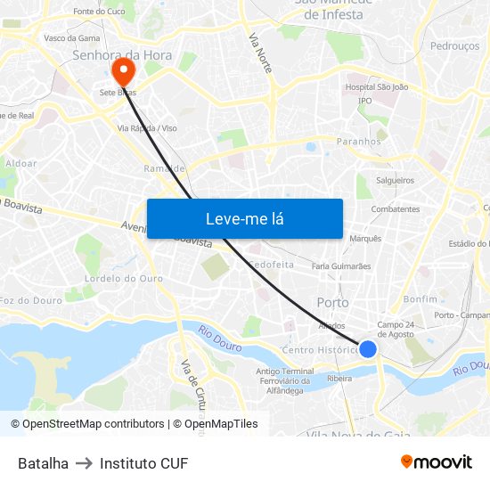 Batalha to Instituto CUF map