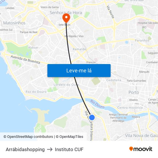 Arrábidashopping to Instituto CUF map