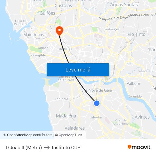 D.João II (Metro) to Instituto CUF map