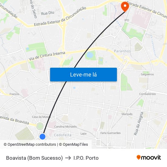 Boavista (Bom Sucesso) to I.P.O. Porto map