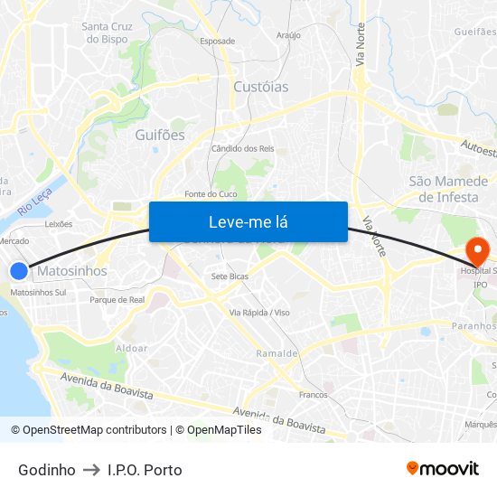 Godinho to I.P.O. Porto map