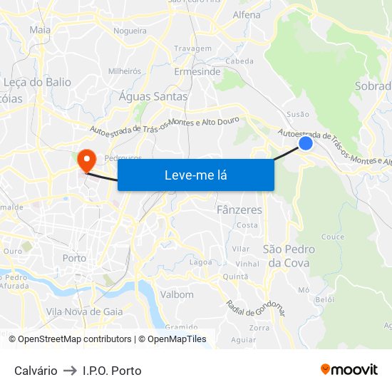 Calvário to I.P.O. Porto map