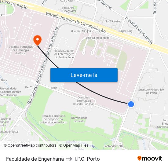 Faculdade de Engenharia to I.P.O. Porto map