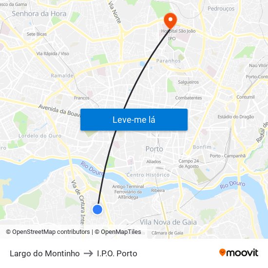 Largo do Montinho to I.P.O. Porto map