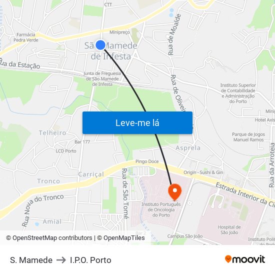 S. Mamede to I.P.O. Porto map