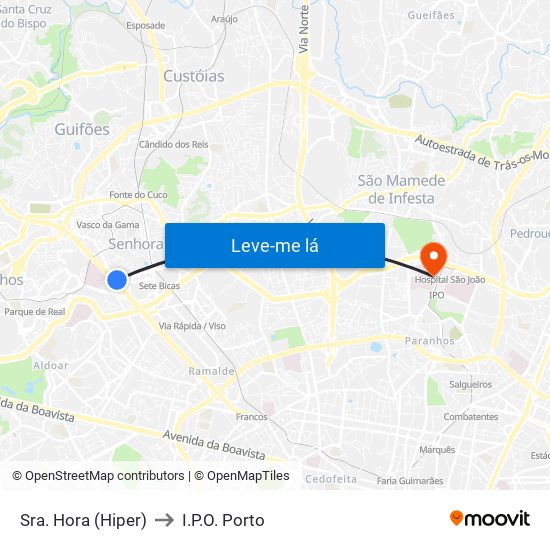 Sra. Hora (Hiper) to I.P.O. Porto map