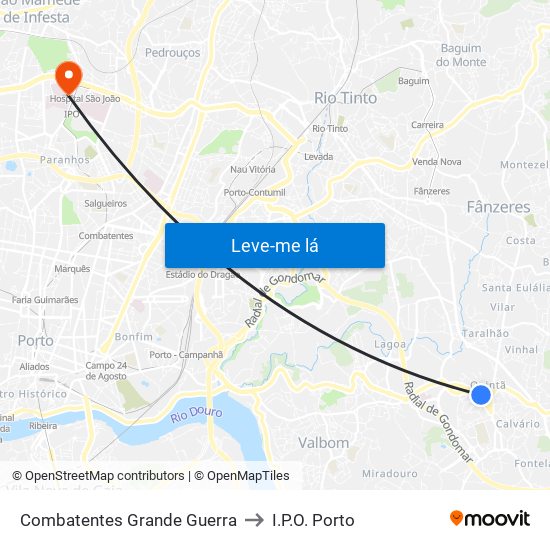 Combatentes Grande Guerra to I.P.O. Porto map