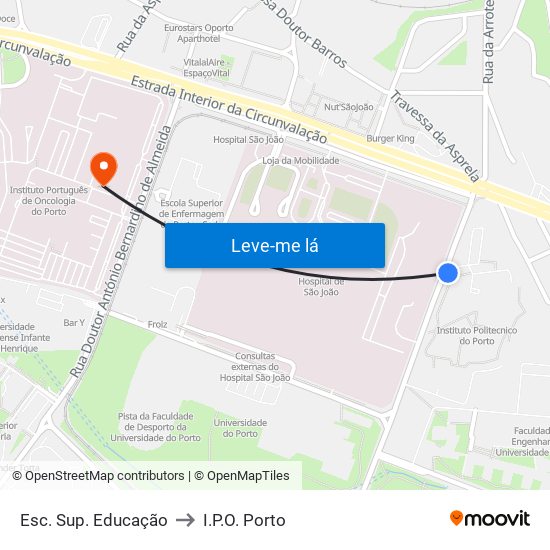 Esc. Sup. Educação to I.P.O. Porto map