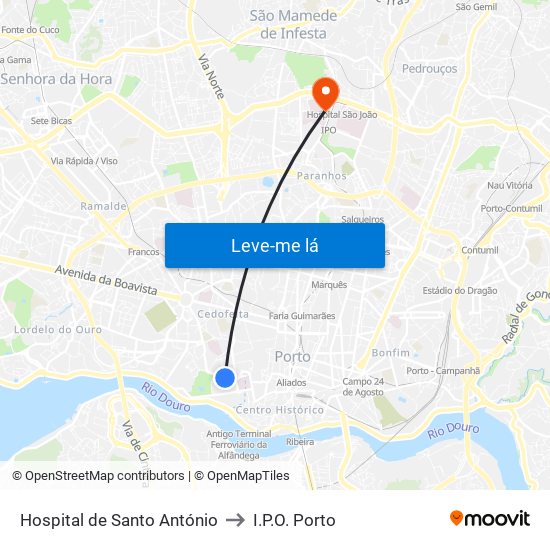 Hospital de Santo António to I.P.O. Porto map