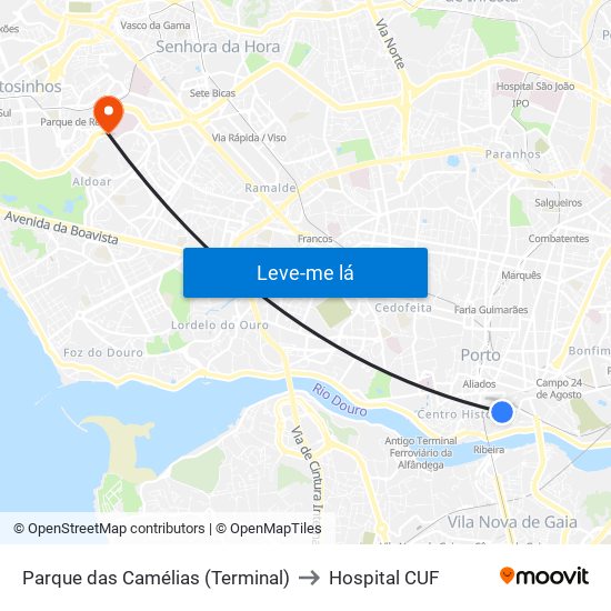 Parque das Camélias (Terminal) to Hospital CUF map