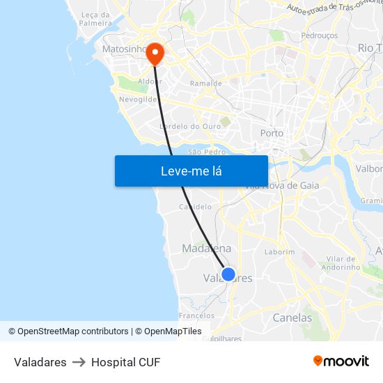 Valadares to Hospital CUF map