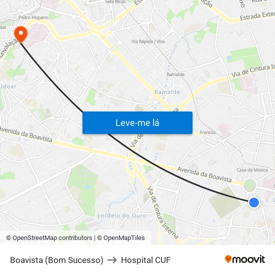 Boavista (Bom Sucesso) to Hospital CUF map