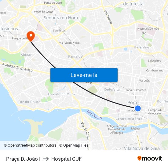 Praça D. João I to Hospital CUF map