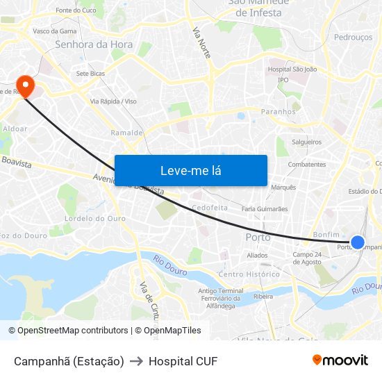 Campanhã (Estação) to Hospital CUF map