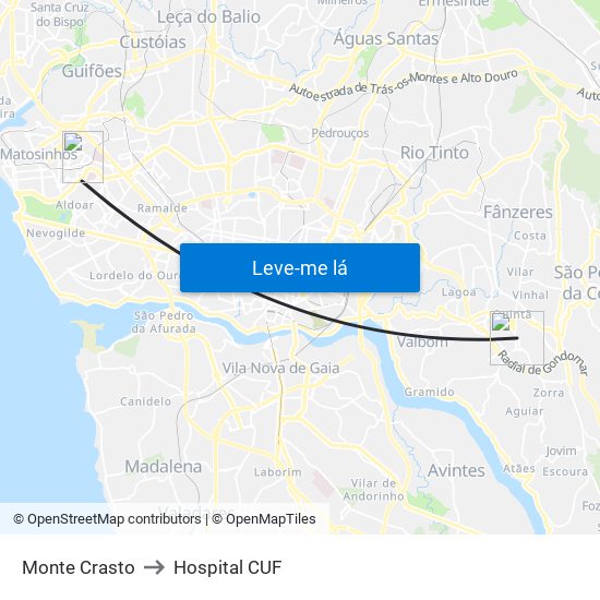 Monte Crasto to Hospital CUF map