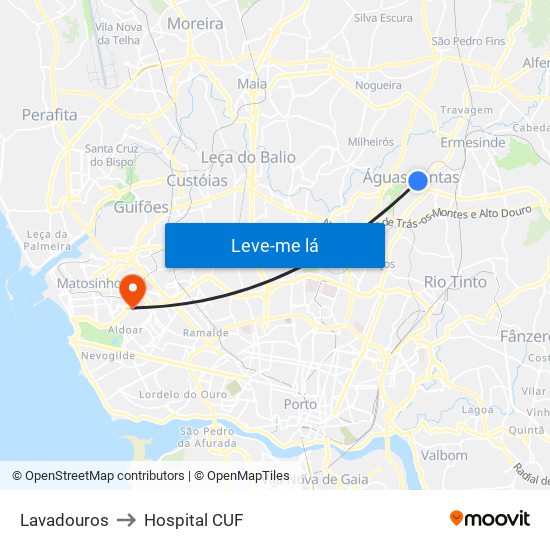 Lavadouros to Hospital CUF map