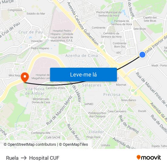 Ruela to Hospital CUF map