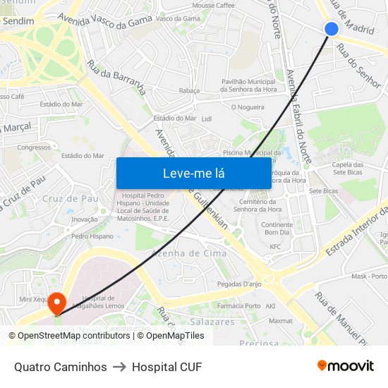 Quatro Caminhos to Hospital CUF map