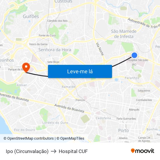 Ipo (Circunvalação) to Hospital CUF map
