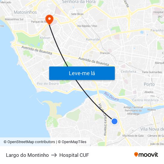 Largo do Montinho to Hospital CUF map