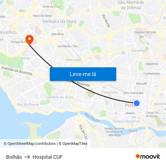 Bolhão to Hospital CUF map