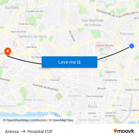 Areosa to Hospital CUF map