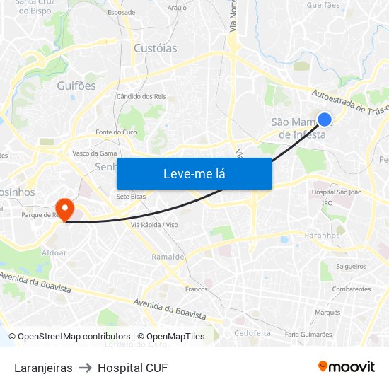 Laranjeiras to Hospital CUF map