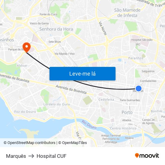 Marquês to Hospital CUF map