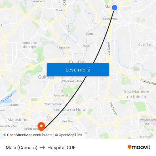 Maia (Câmara) to Hospital CUF map