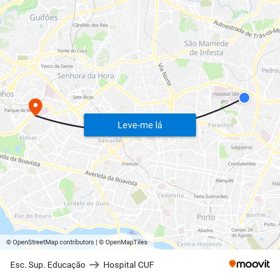 Esc. Sup. Educação to Hospital CUF map
