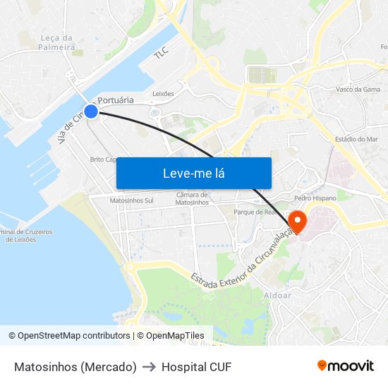 Matosinhos (Mercado) to Hospital CUF map