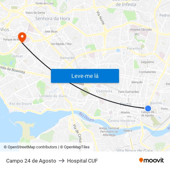 Campo 24 de Agosto to Hospital CUF map