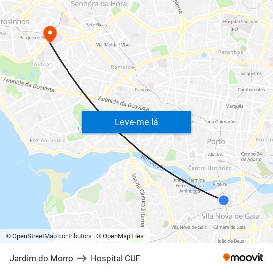Jardim do Morro to Hospital CUF map