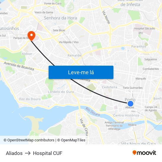 Aliados to Hospital CUF map