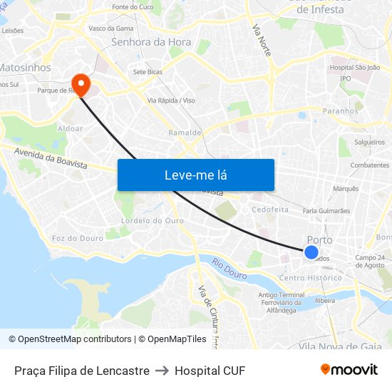 Praça Filipa de Lencastre to Hospital CUF map