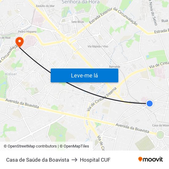 Casa de Saúde da Boavista to Hospital CUF map