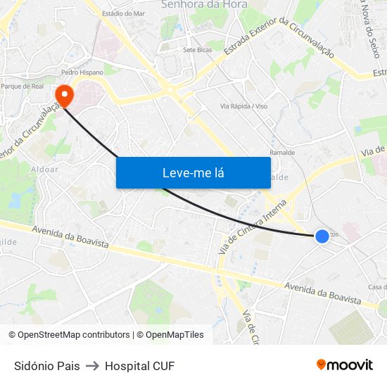 Sidónio Pais to Hospital CUF map