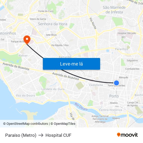 Paraíso (Metro) to Hospital CUF map