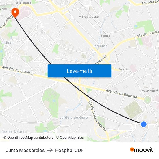 Junta Massarelos to Hospital CUF map