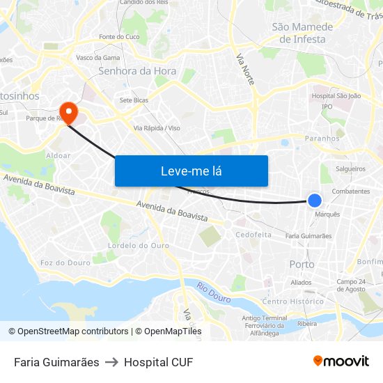 Faria Guimarães to Hospital CUF map