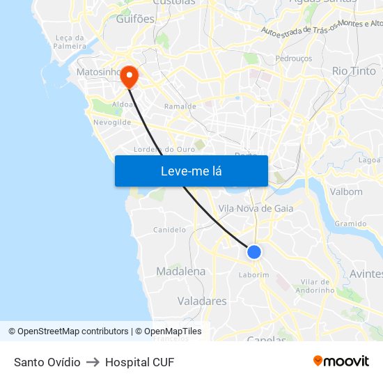 Santo Ovídio to Hospital CUF map