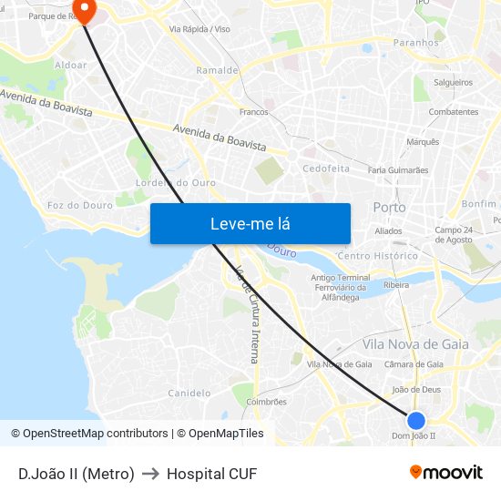 D.João II (Metro) to Hospital CUF map