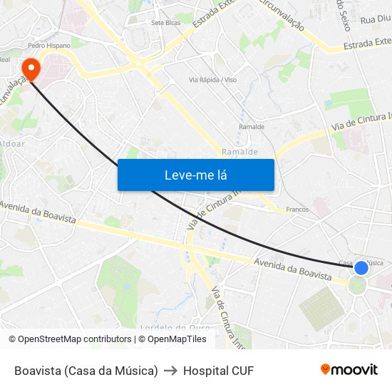 Boavista (Casa da Música) to Hospital CUF map