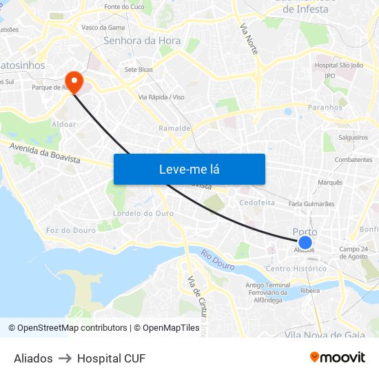 Aliados to Hospital CUF map