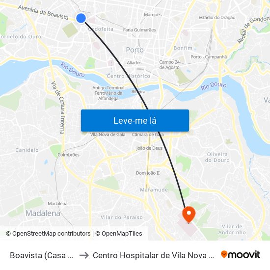 Boavista (Casa da Música) to Centro Hospitalar de Vila Nova de Gaia - Unidade 1 map